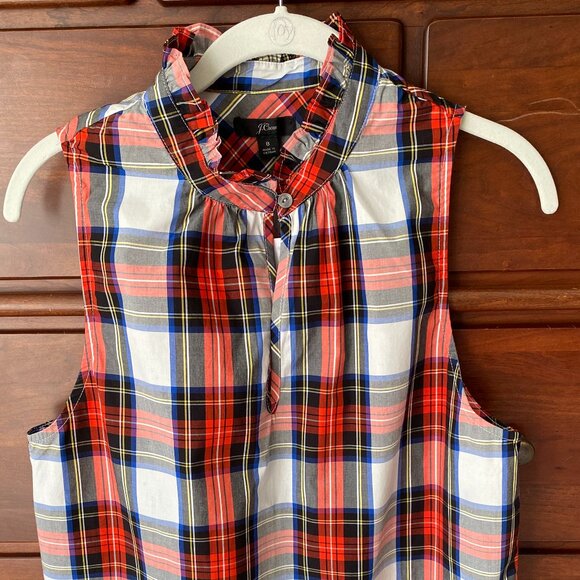 J Crew Holiday Plaid Tartan Ruffle Neck Tank - Picture 4 of 16